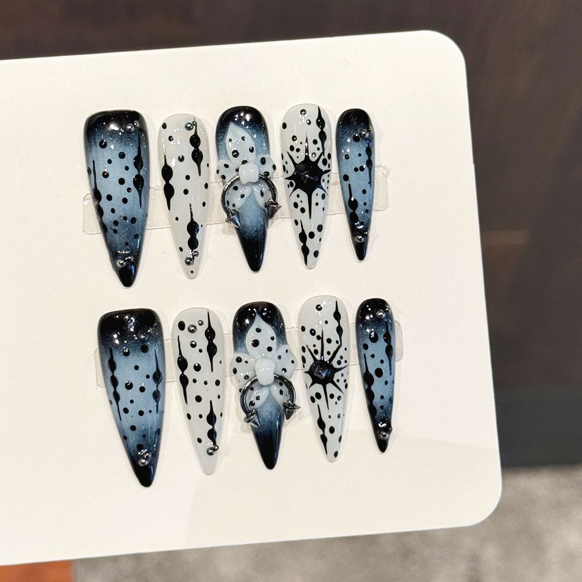 3D Printing Nails - 10pcs Gradient Ink Blue Handmade False